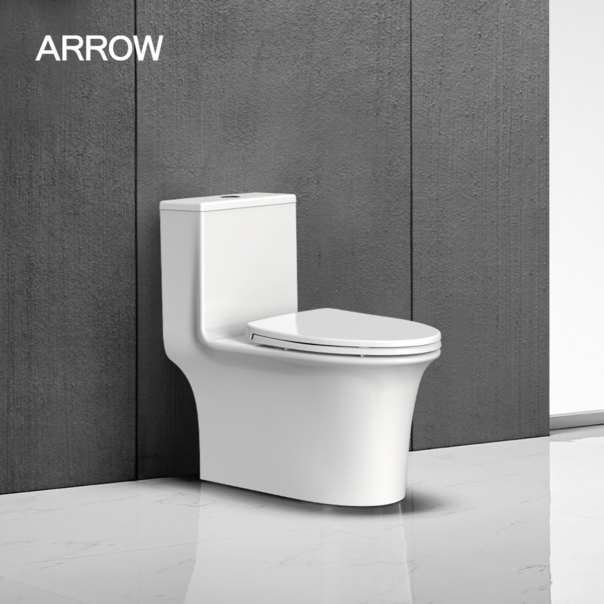 ab1187um-pg015 Hình ảnh bồn cầu một khối Arrow AB1187UM/PG015-ZPA với thiết kế nguyên khối sang trọng, chất liệu sứ cao cấp phủ men chống bám bẩn, dễ vệ sinh. Kiểu dáng hiện đại, tiết kiệm diện tích, phù hợp cho phòng tắm gia đình.